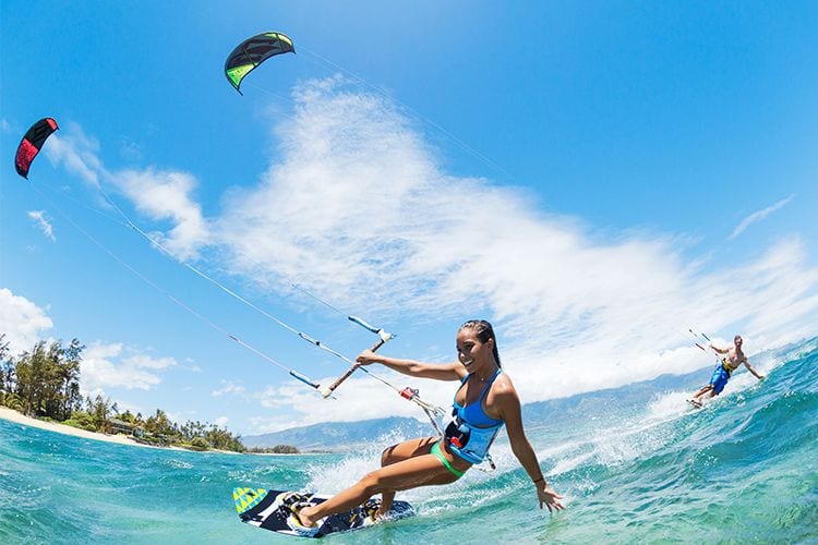 Kite surfing at the coast